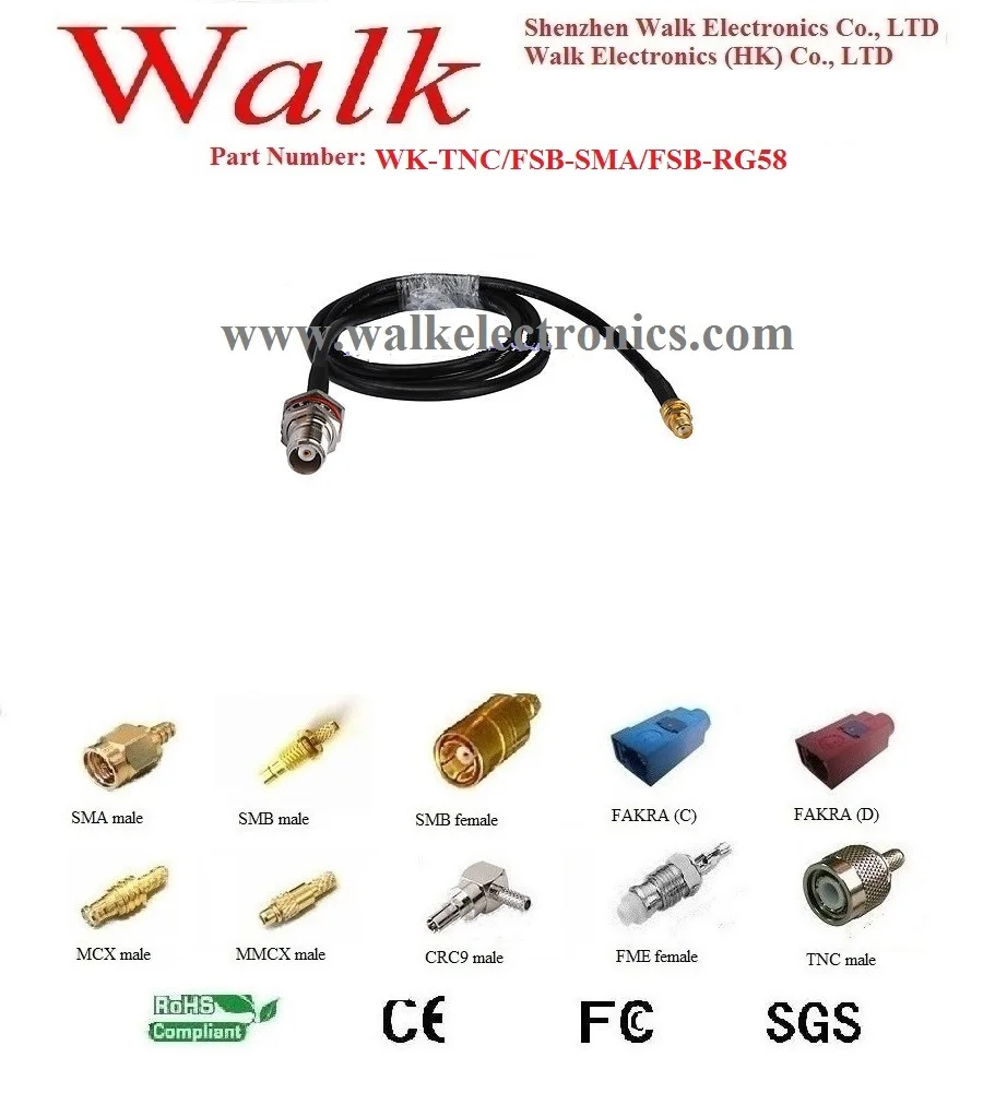 Antenna feedback cable/RF cable assembly/cable antenna: TNC female straight to SMA female straight with RG58 cable