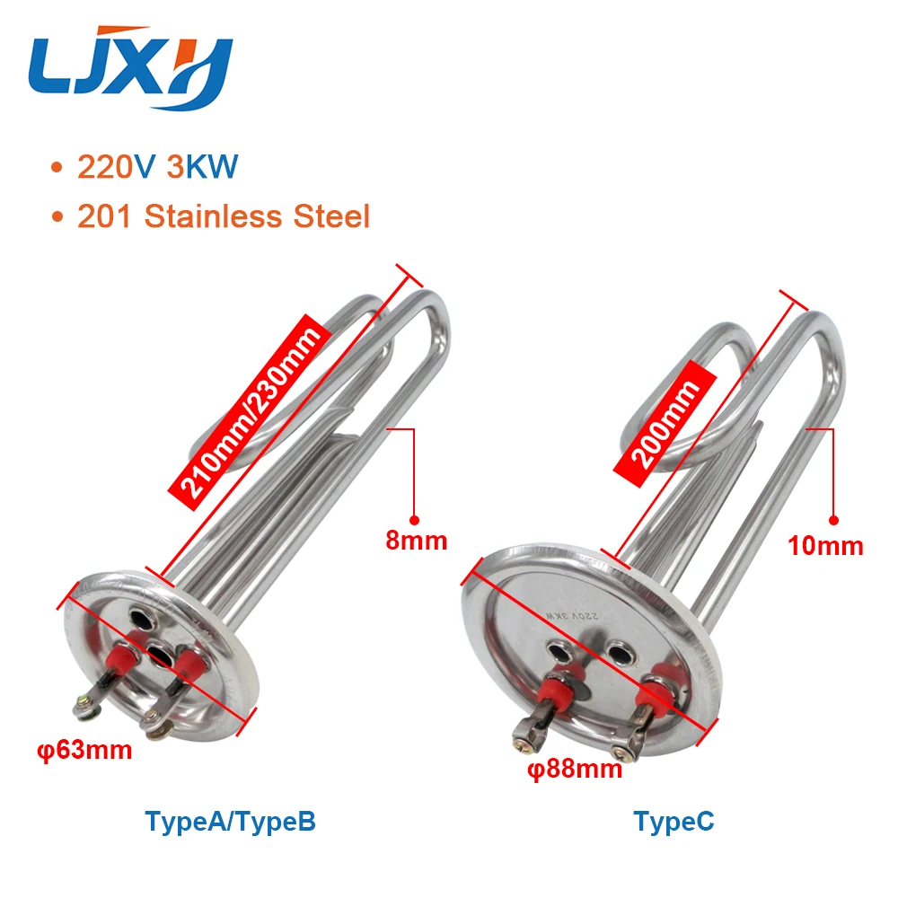 LJXH Heating Element for Water, 201 Stainless Steel Heaters, 3KW Boiler Water Heater,Flange/Disc 63mm/88mm,Tube Dia. 8mm/10mm