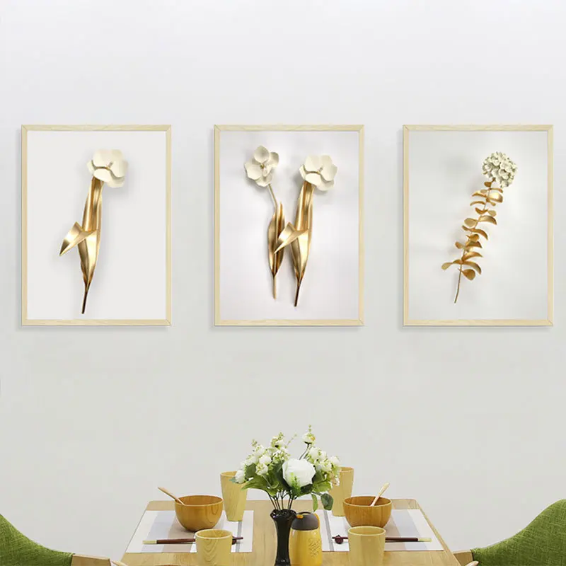 Fake Frame 3D Gold White Flower Wall Sticker Living Room Sofa Background Decoration Wallpaper For Bedroom Decor Removable Mural