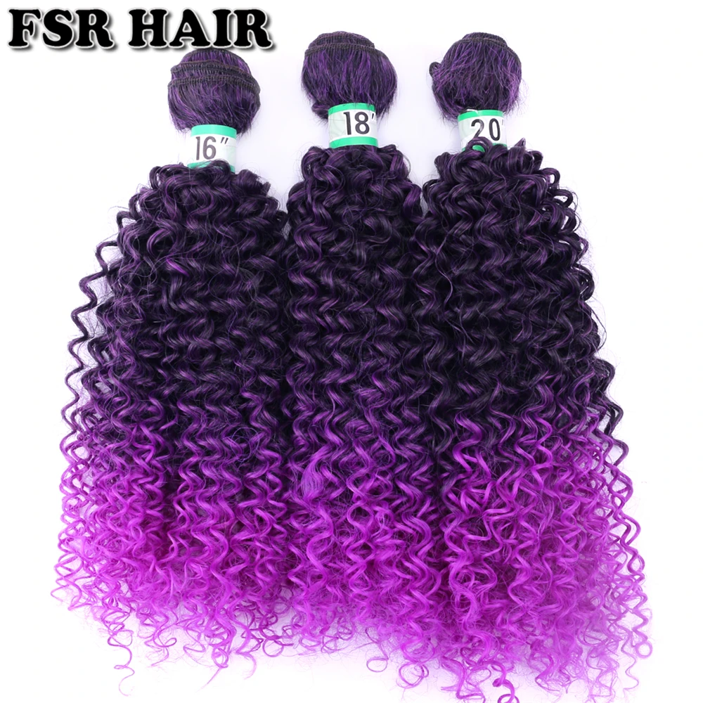 Hitam Ungu Afro Kinky Rambut Keriting Menenun Rambut Sintetis Ekstensi Rambut Bundel