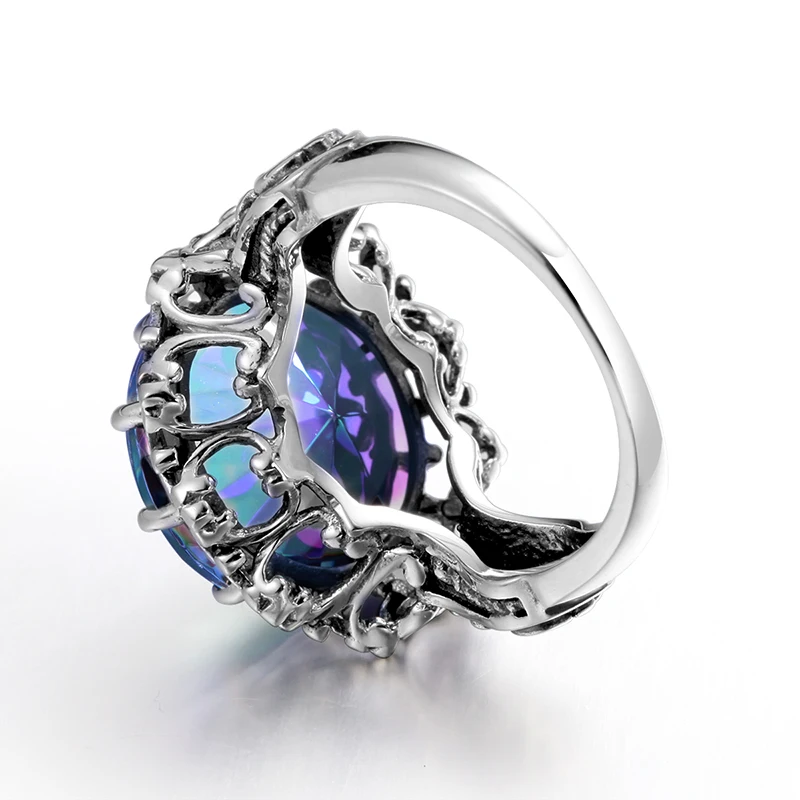 Szjinao wielka tęcza mistyczny Topaz pierścionki dla kobiet prawdziwe 925 Sterling srebrne wesele zaręczyny płatek kwiatu czechy Fine Jewelry — zdjęcie 5