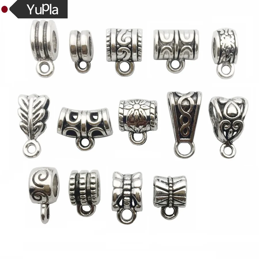 30pcs/Lot Antique Silver Charm Beads Pendant Clasp Connectors for Bracelet Necklace Jewelry Making Craft Accessories DIY Jewelry