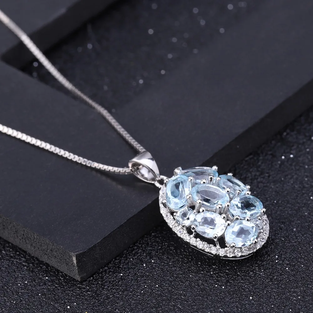 GEM\'S BALLET 3.90Ct Natural Sky Blue Topaz Gemstone Elegant Pendant Necklace for Women Fine Jewelry 925 Sterling Silver Collier