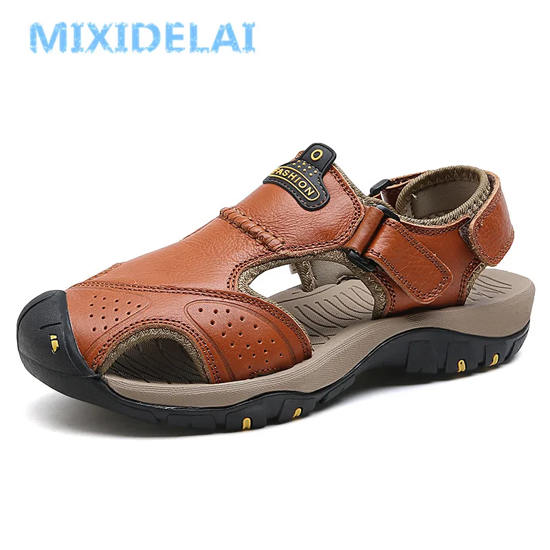 MIXIDELAI New Summer Men\'s Shoes Outdoor Casual Shoes Sandals Genuine Leather Non-slip Sneakers Men Beach Sandals Big Size 38-46