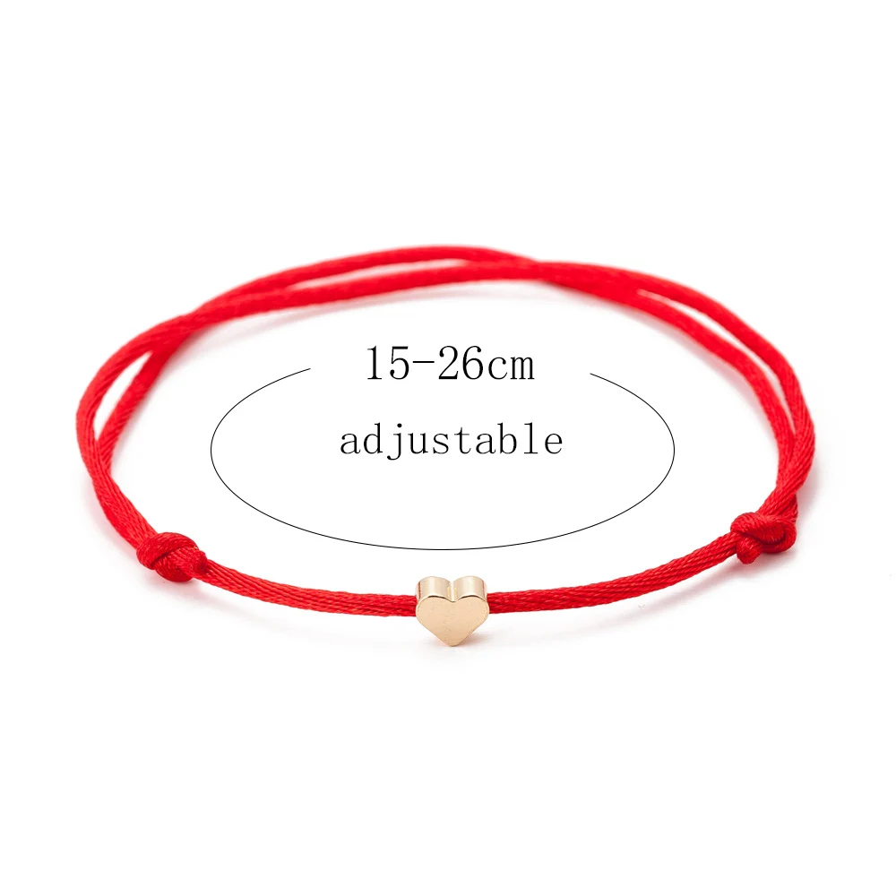 Romantic 1 Piece Adjustable Gold Color Heart Simple Thread String Bracelet For Women Men Handmade Red Thread Rope Jewelry