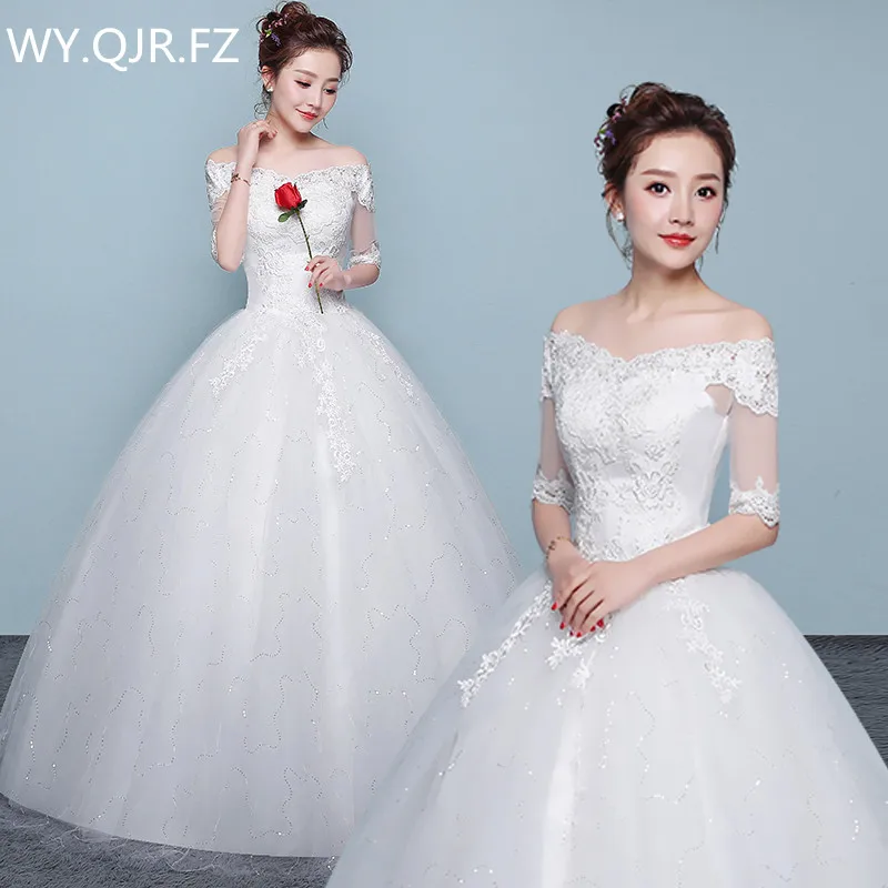 Vestido de novia blanco personalizado para mujer embarazada, vestido de novia de talla grande con cuello barco, con cordones, barato, venta al por mayor, china, # XXN-071