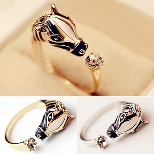 Hot Animal Fashion Rings Horse Head Crystal Women\'s Adjustable Ring Fashion Jewelry  6Y2I 7FS5 BCWR