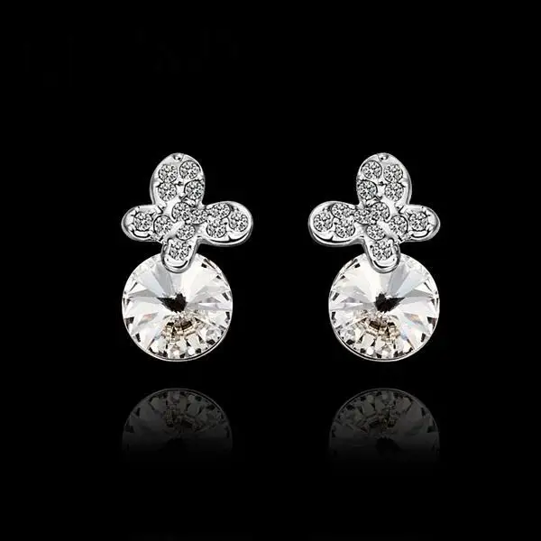 INALIS Classical Women Gold-color Earring Clear/Black Zirconia Stud Earring for Pierced Ear E534