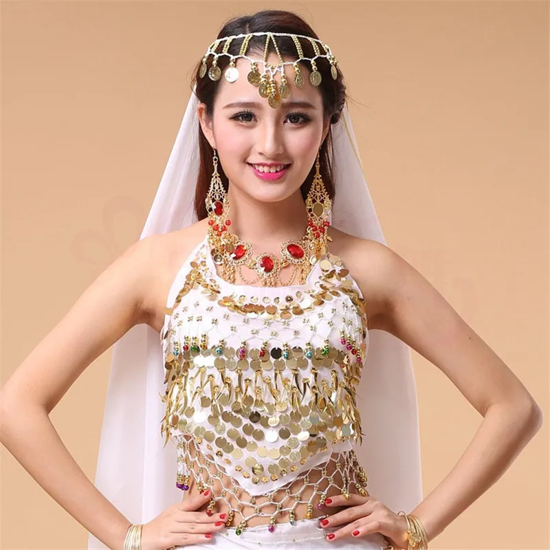 New Style Hot selling on Sale Cheap Coins Sexy Belly Dance Top Size Bra for Women Indian Dancing Coat 11 Colors Available