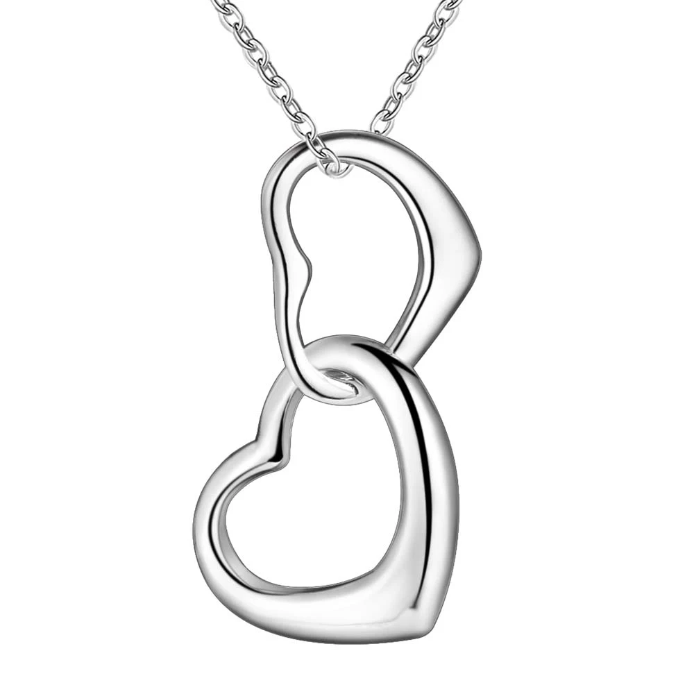 two love heart bling silver plated Necklace New Sale silver necklaces & pendants /OOKZCFZU RLBMJEVX