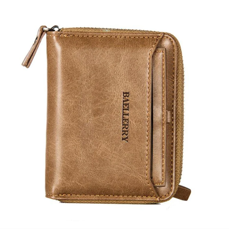 

baellerry Short Men's Leather Wallet With Coin Pocket Horizontal Purse For Man Removable Credit Card Holder Vertical Money Bag