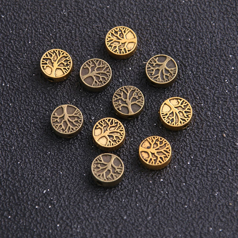 20pcs 9*9mm Three Color Round Tree pacer Bead Charms For Diy Beaded Bracelets Jewelry Handmade Making