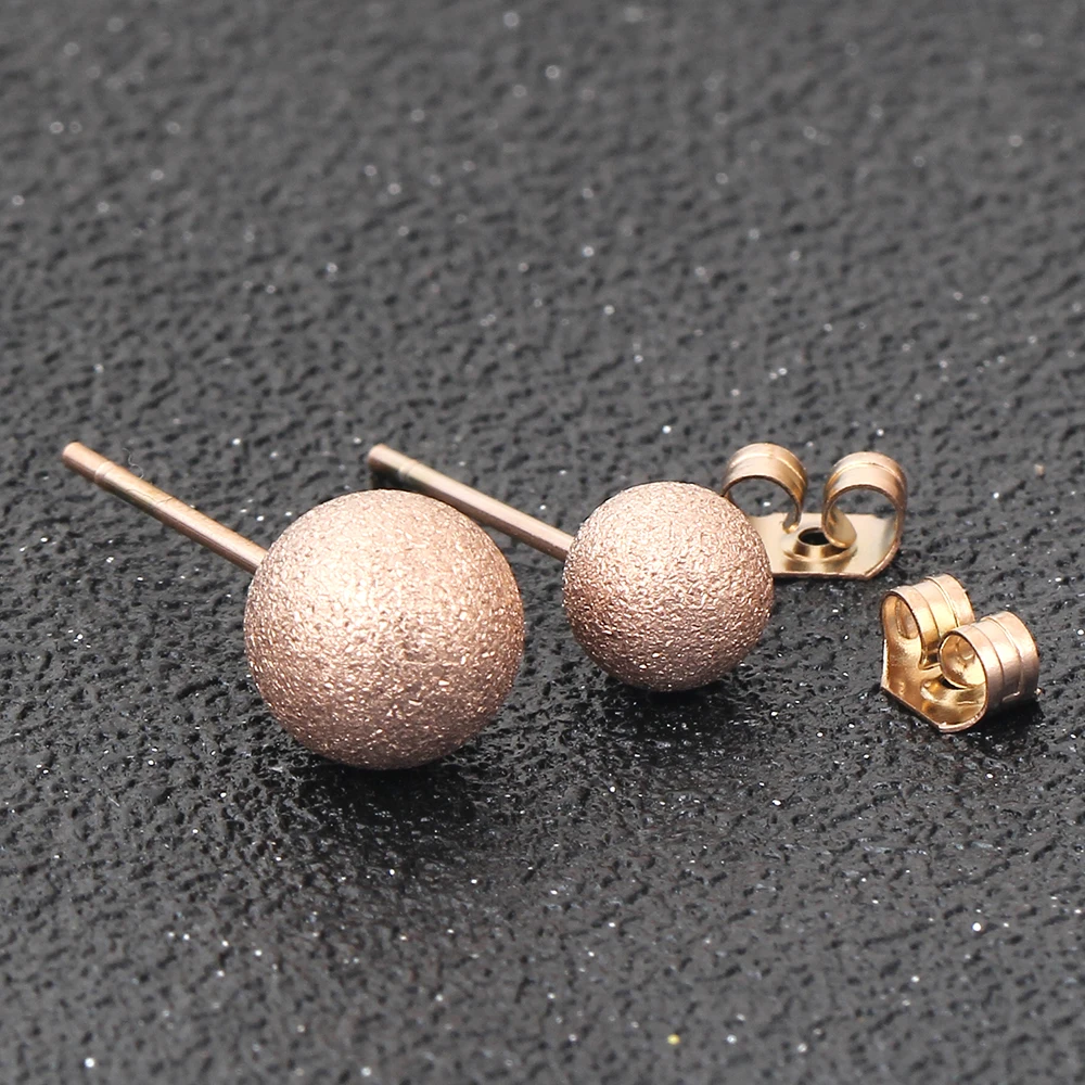 Classic Style Size 6mm 8mm Stainless Steel Ball Earrings Rose Gold-Color Plating Stud Earrings For Women