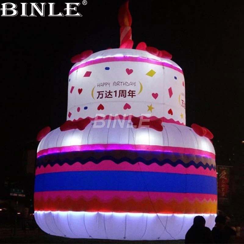 Factory direct sale replica model advertising giant inflatable birthday cake with led lights for party event