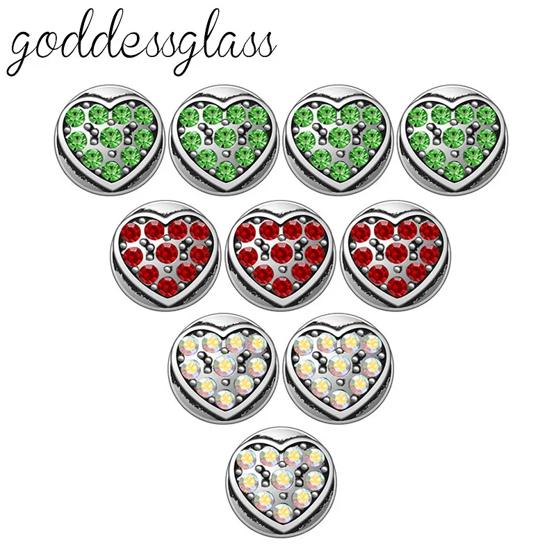 

New Beauty 10pcs mixed Round Rhinestones Heart 12mm snap buttons fit 12mm snap bracelet jewelry wholesale KZ9111