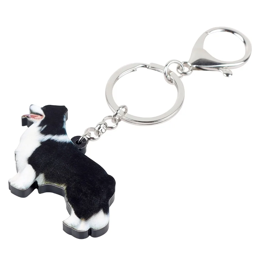 WEVENI Acrylic Anime Border Collie Dog Key Chain Keychain Ring Animal Jewelry For Women Girls Female Car Bag Wallet Charms Gift