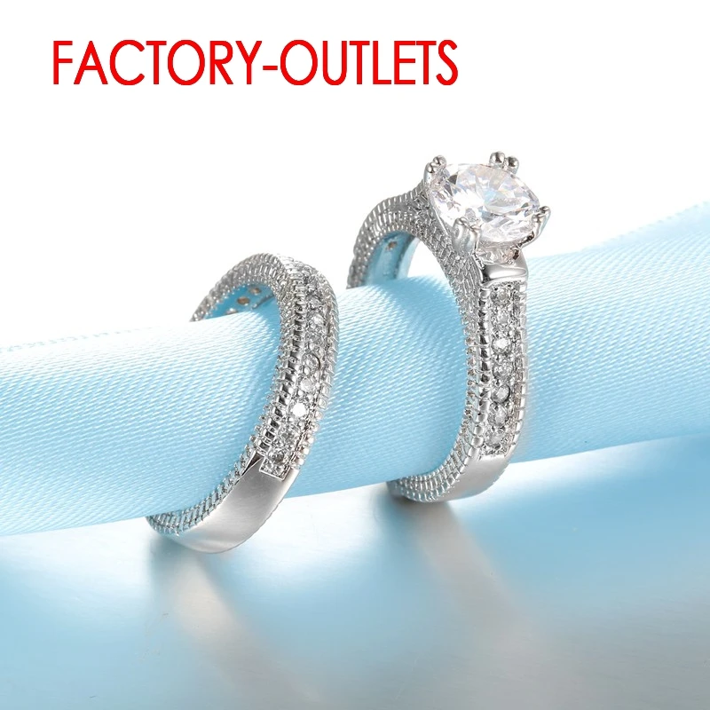 925 Sterling Silver Needle Wedding Ring Unisex Romantic Fashion Jewelry Cubic Zirconia Prong Setting Wholesale