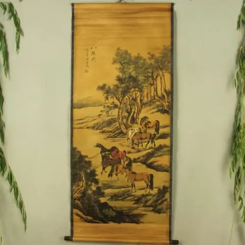 Exquisite Chinese Antique collection Imitation ancient Eight Horses Picture