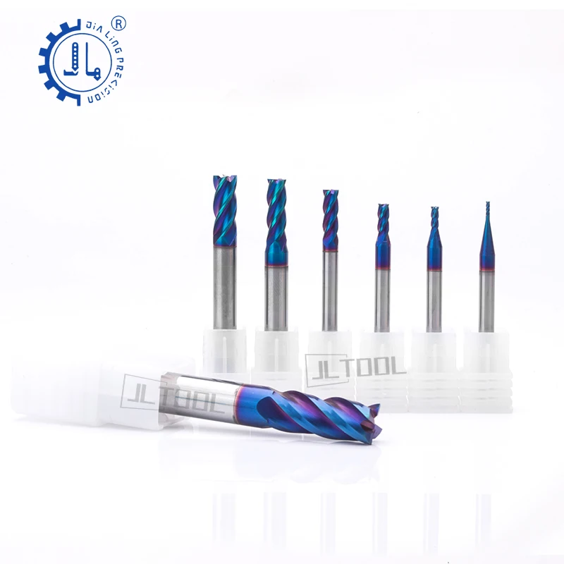 JIALING 1PC HRC 65° FOUR SPIRL FLUTE BITS 4mm 6mm 8mm Een Mill Solid Carbide Flat Milling Cutter