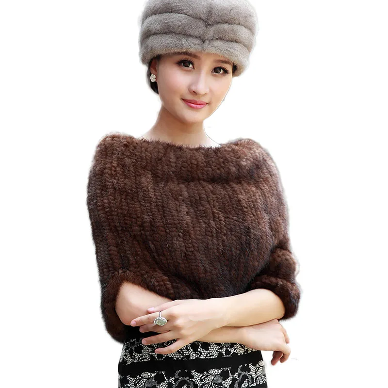 

2023 Fashion New Arrival Winter Knitted Mink Fur Shawl Women Warm Real Fur Poncho Ladies Ring Scarf High Quality Knitted Scarf