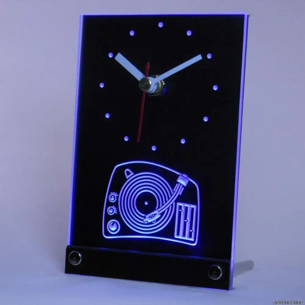 tnc0157 Turntable DJ Music Disco Bar Beer Table Desk 3D LED Clock