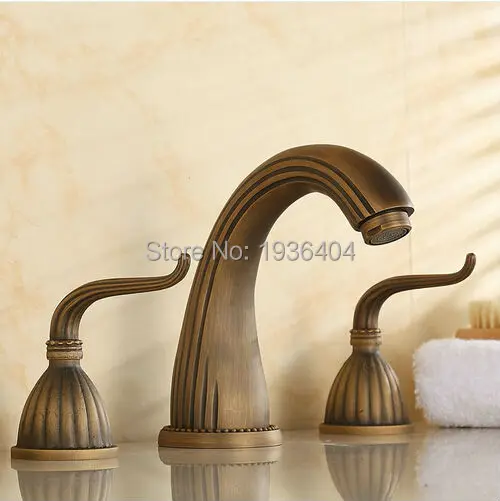 New Arrival Classic Antique Brass Deck Mounted Shower Bathtub Faucet Wholesale Double Handle Basin Sink Mixer Taps BF1002