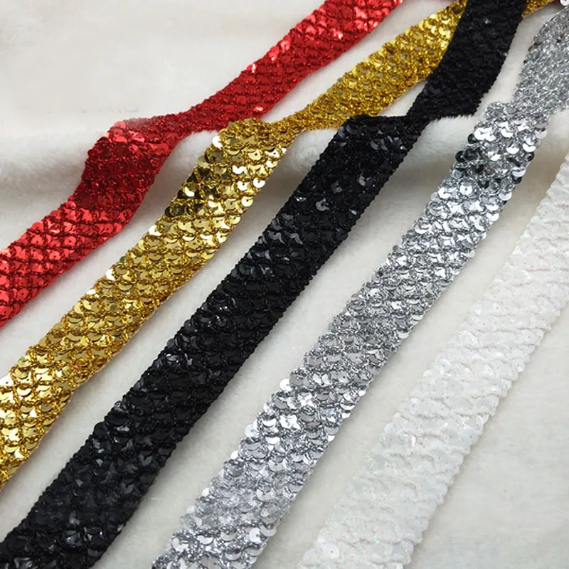 

25yards Gold Silver Black White Red Sequins Ribbon Belts Lace Trim Stage Performance Fabric Sewing Crafts DIY Clothes
