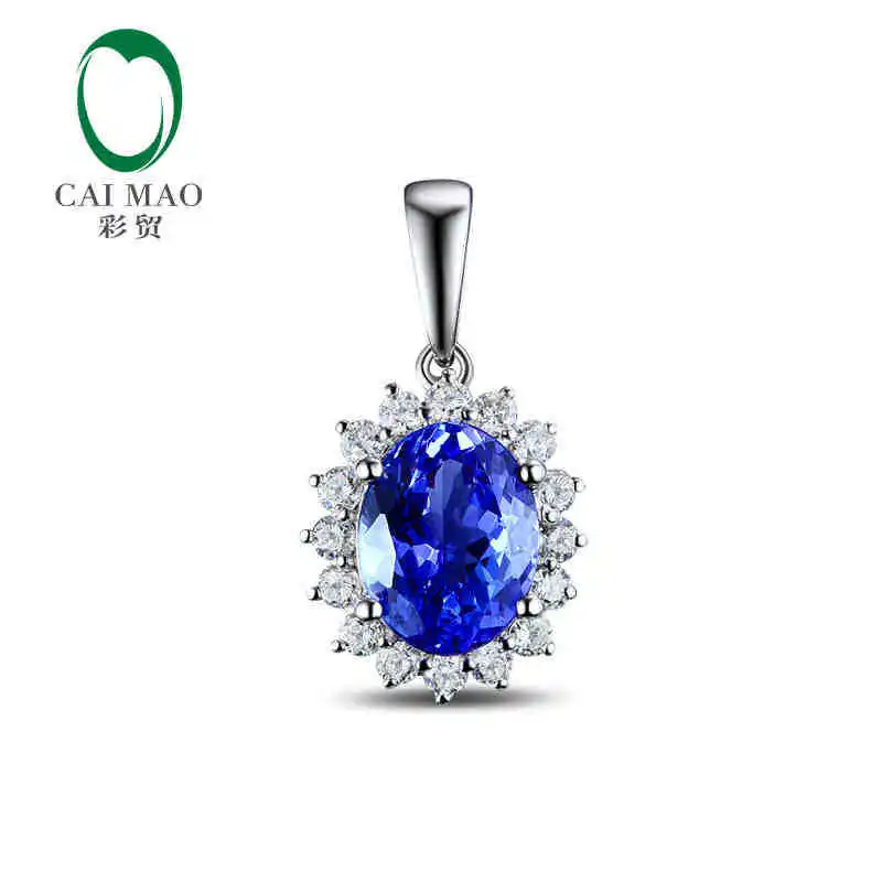 

CaiMao 18KT/750 White Gold 2.10 ct Natural IF Blue Tanzanite AAA 0.4 ct Full Cut Diamond Engagement Gemstone Pendant Jewelry