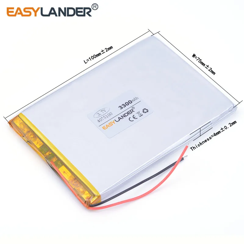 3pcs /Lot 3.7 V 4075100 3300 mah high capacity polymer lithium battery sun N70 7 inch tablet battery Tablet Pc DIY