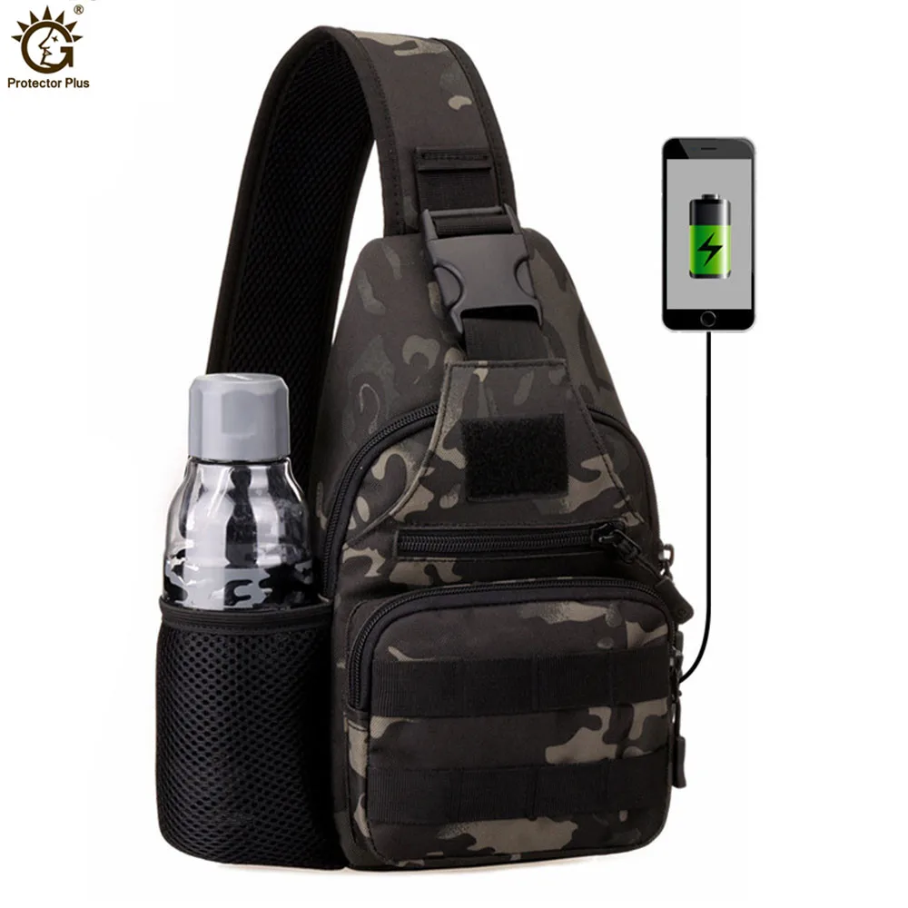 

USB Charging Chest Bag, Outdoor Military Camouflage Shoulder Bag, Tactical Army Assault Pack