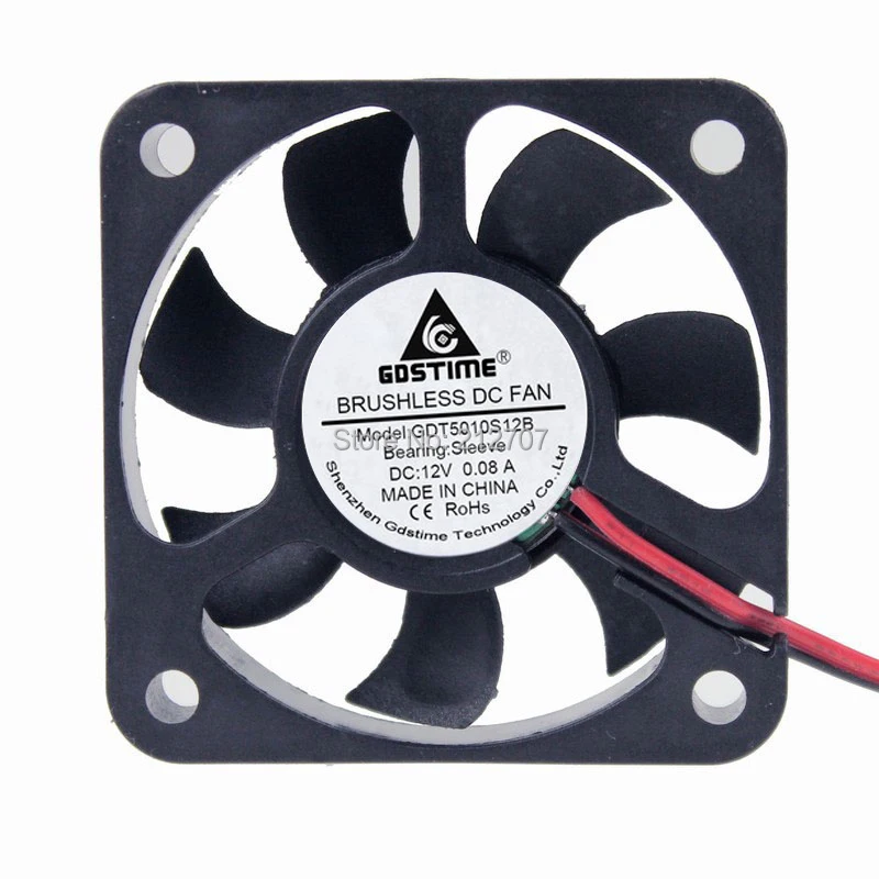 500Pcs Gdstime DC 12V 2Pin 5010 50x50x10mm 50mm Mini Cooling Fan