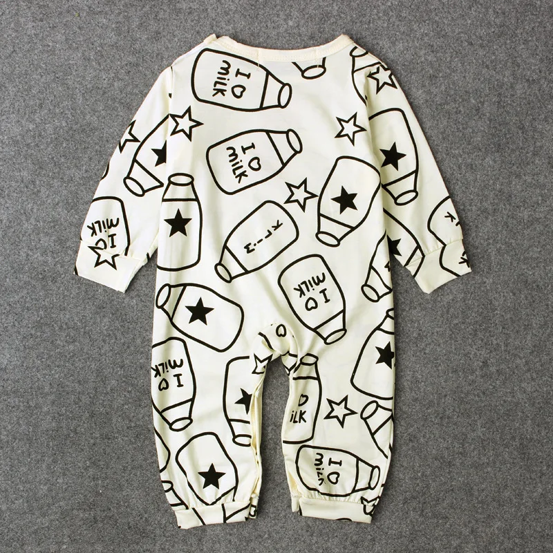 Newborn Boy Girl Long Sleeves Romper Toddler Children Spring Printing Bottle Letters Clothes Baby Kids Cotton Jumpsuit Clothing