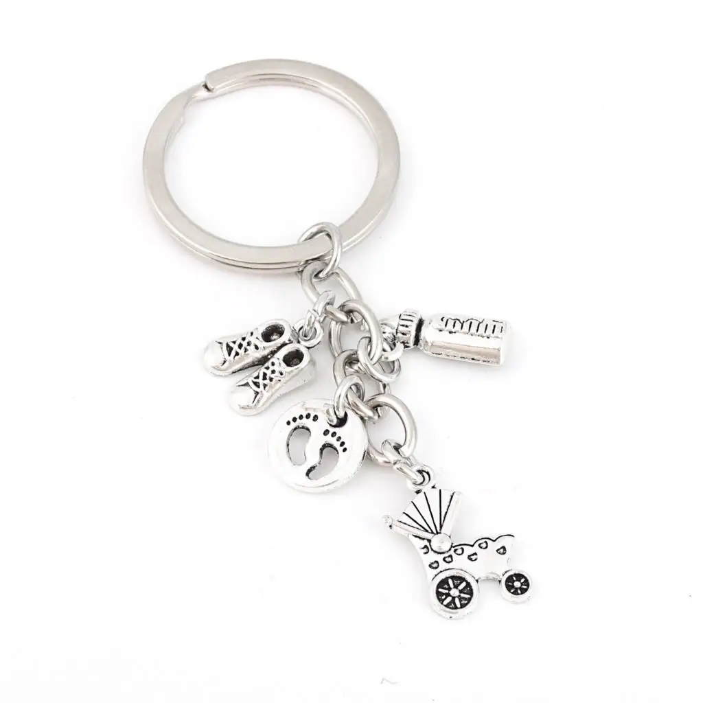 1Pc Baby Cart Milk Bottle Charms Keychain Mini Footprints Keyring Father And Mother's Day Gift Jewelry Supplies E2690