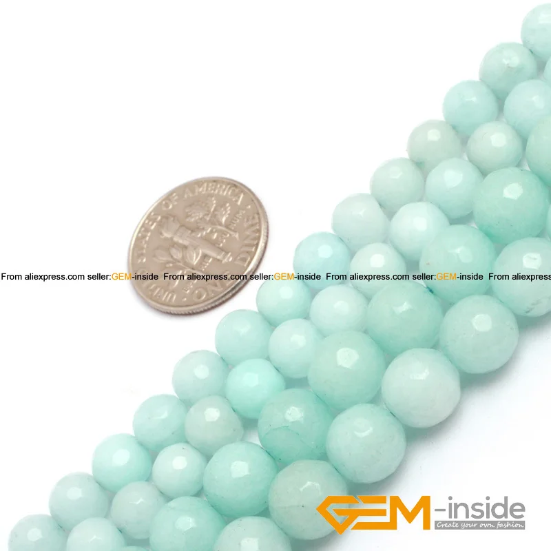 Round Faceted Sky Blue Jades Bead For Jewelry Making Strand 15\