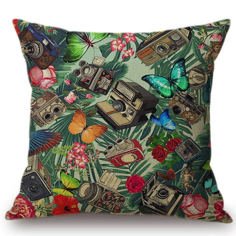 Vintage Floral Pattern Little Angels Classic Sofa Decorative Throw Pillow Cover Red Rose Butterfly Tropical Leaves Cushion Case