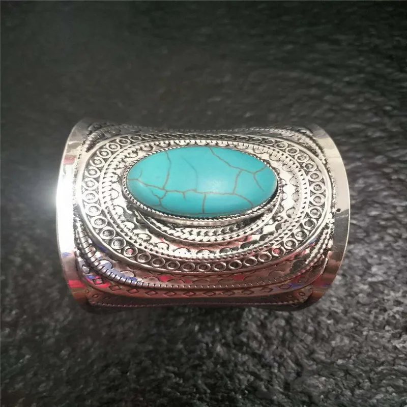 1Pcs Bohemia Wide Cuff Bracelets & Bangles For Women Ancient Pulsera Water Drop Crystal Stone Bangles Turkish Jewelry