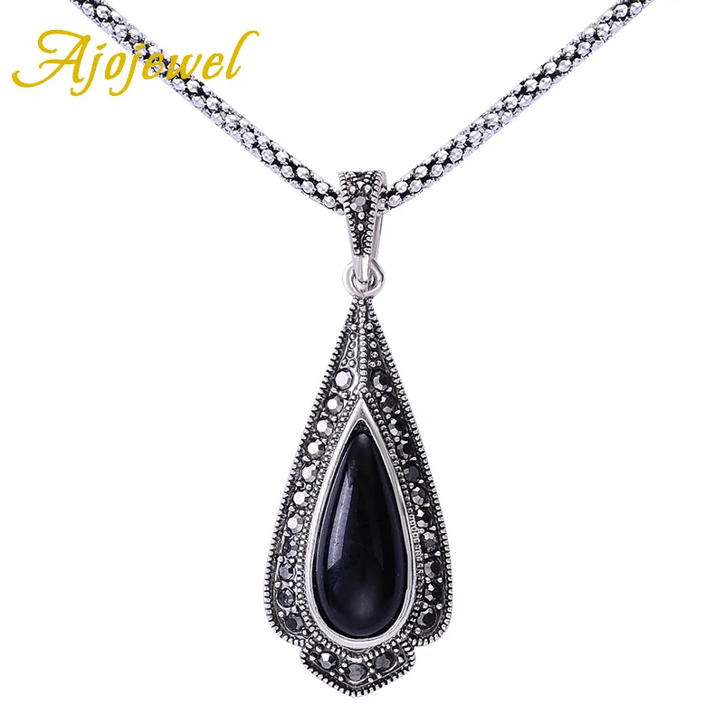 Ajojewel Brand Vintage Black Jewelry Sets For Women Water Drop Pendant Necklaces Earrings Set With Rhinestones