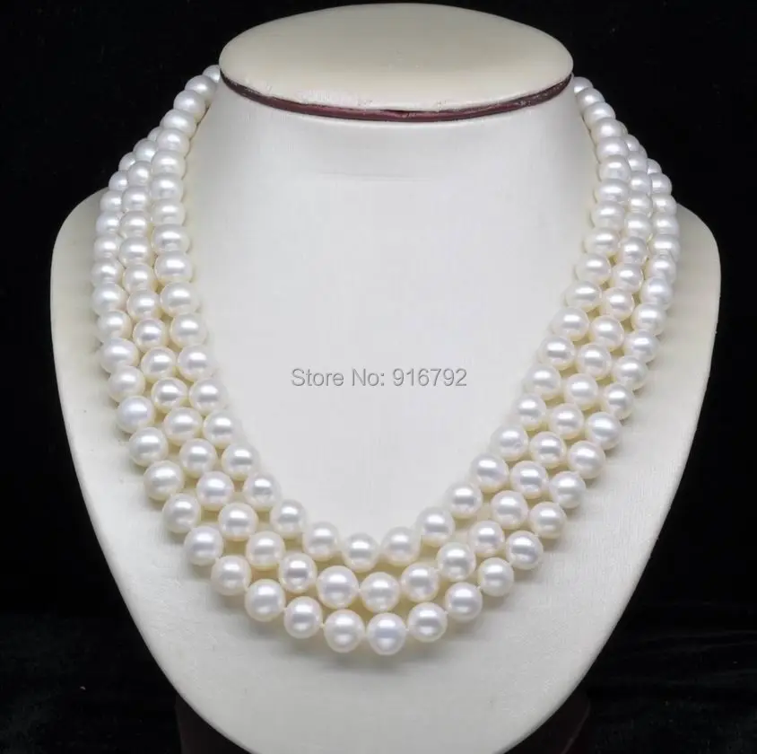 

free P&P Natural 3-Strand 6-7MM AAA White Pearl Necklaces