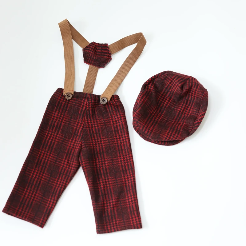 0-1M New Born Baby Clothes Girl Boy Hat Plaid Costume Little Gentleman  Newborn Photography Props Photo Studio Accessories Pants