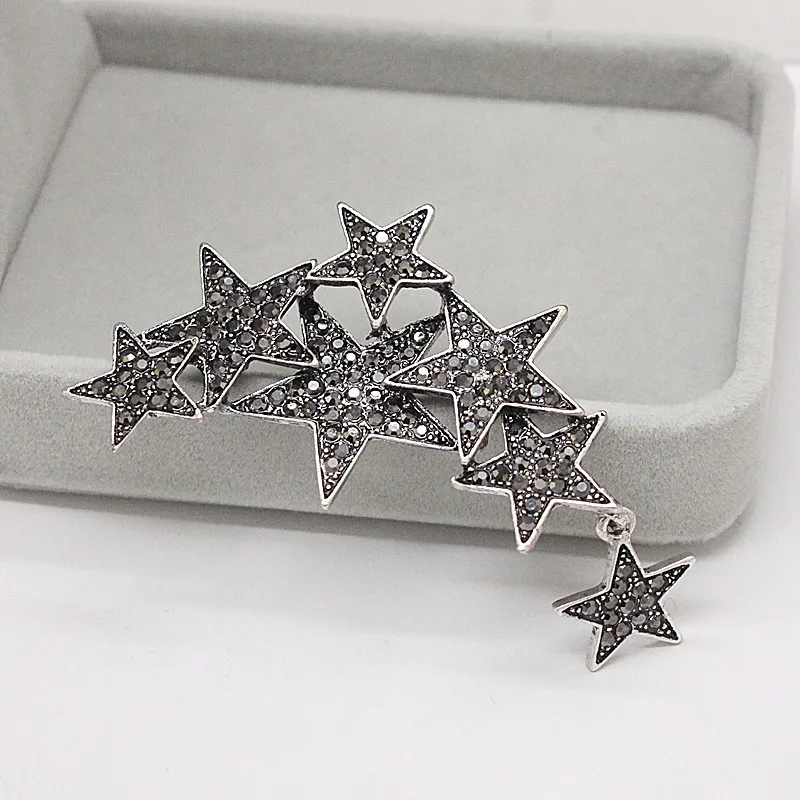 Ajojewel Silver-color Star Vintage Brooches Pins For Women Bling Pin Brooch Rhinestone Jewelry For Party Gift For Friends