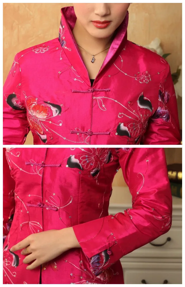 High Quality Hot Pink Womens Satin Jacket Traditional Chinese Style Embroidery Coat Mujer Chaqueta Size S M L XL XXL XXXL Mny11B