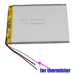 3.7V 3000mAh 11.1Wh Polymer 3-Wires Thermistor Li Lithium Battery Lipo Cell 4070100   Do przenośnego tabletu DVD LED E-Book MID