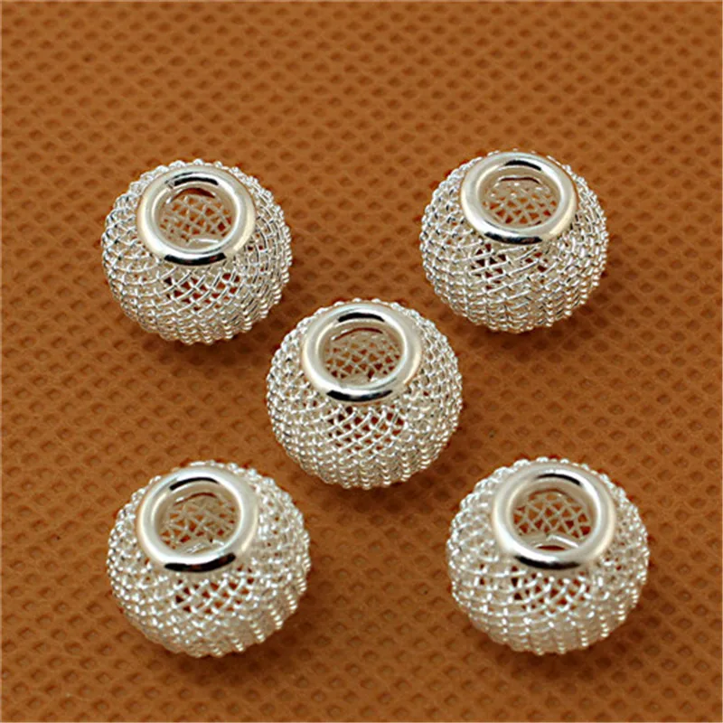 10x12mm 6pcs Big Hole Beads Mesh Net Beads Loose Spacer Metal Beads Fit Jewelry Making European Bracelet Charms DIY