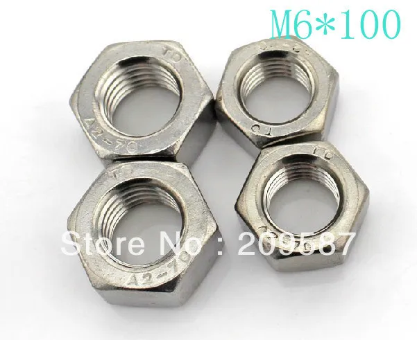 

100pcs Metric Thread M6 304 Stainless Steel Hex Head Nuts Screw Nuts Hex Nuts