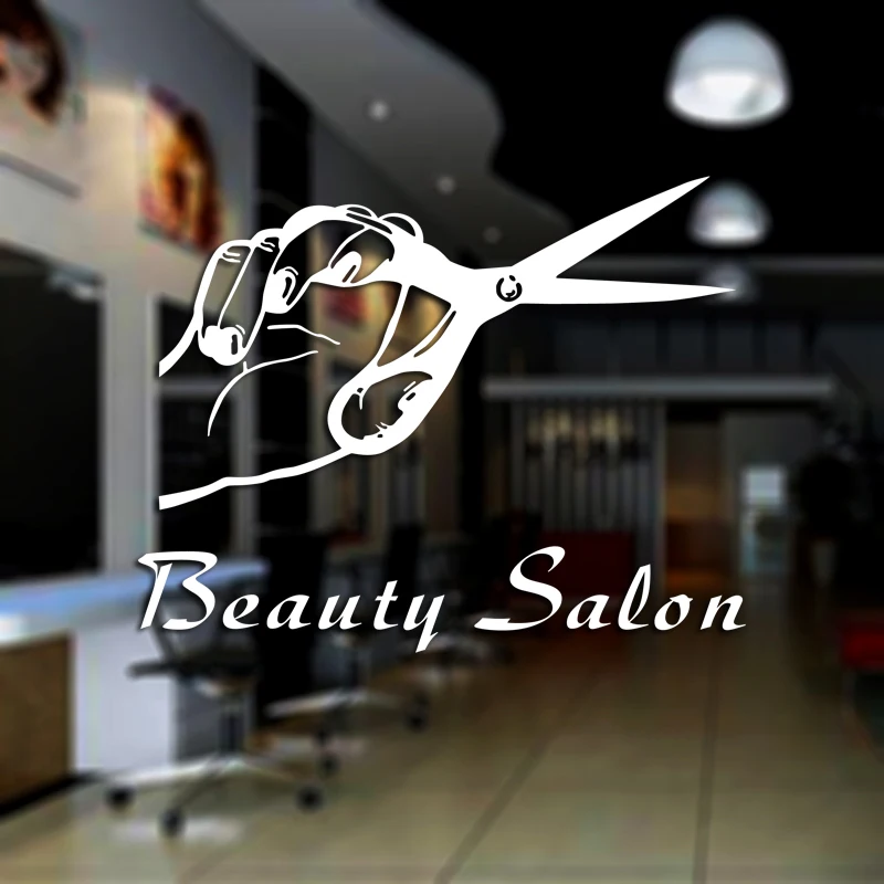 Hair Salon Decal Barber Shop Sticker Name Scissors Neutral Haircut Poster Vinyl Wall Art Decals Decor Windows Decoration