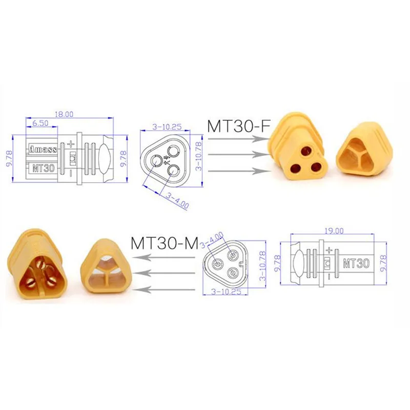 Conector macho e fêmea 2 pares mt30 2mm 3 pinos plugue conector do motor para rc modelo 20% de desconto