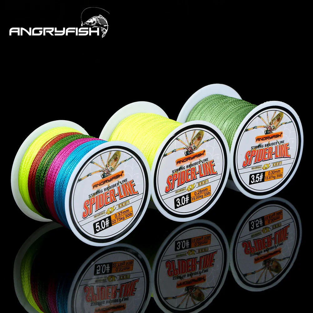 Angryfish 4 Braided Wire 100M Multicolor PE Braided 0.4#-6.0# Code 10-60LB PE Braided Multifilament Fishing Line for Saltwate