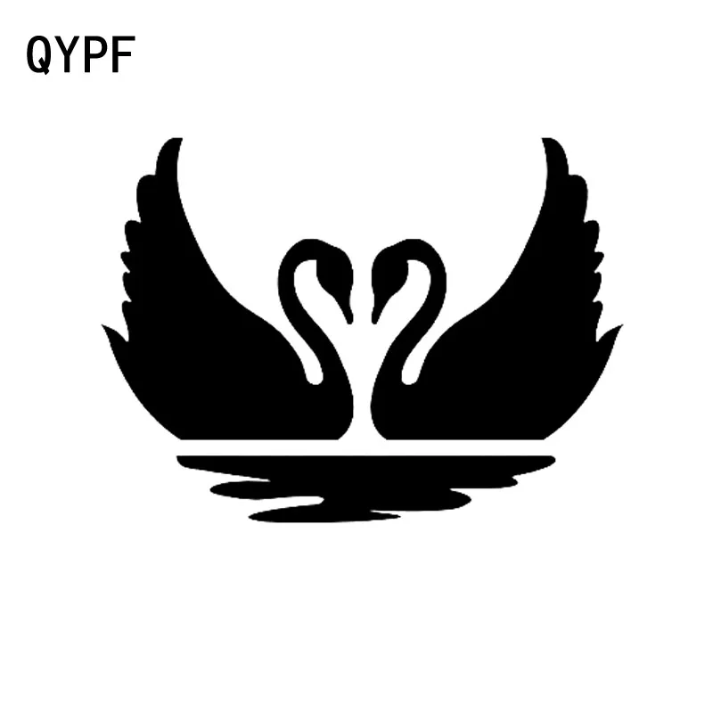 QYPF 16cm*11.9cm Funny Swan Birds Animals Heart Love Couple Decoration Car Sticker Decal Black Silver Vinyl Graphical C15-1089