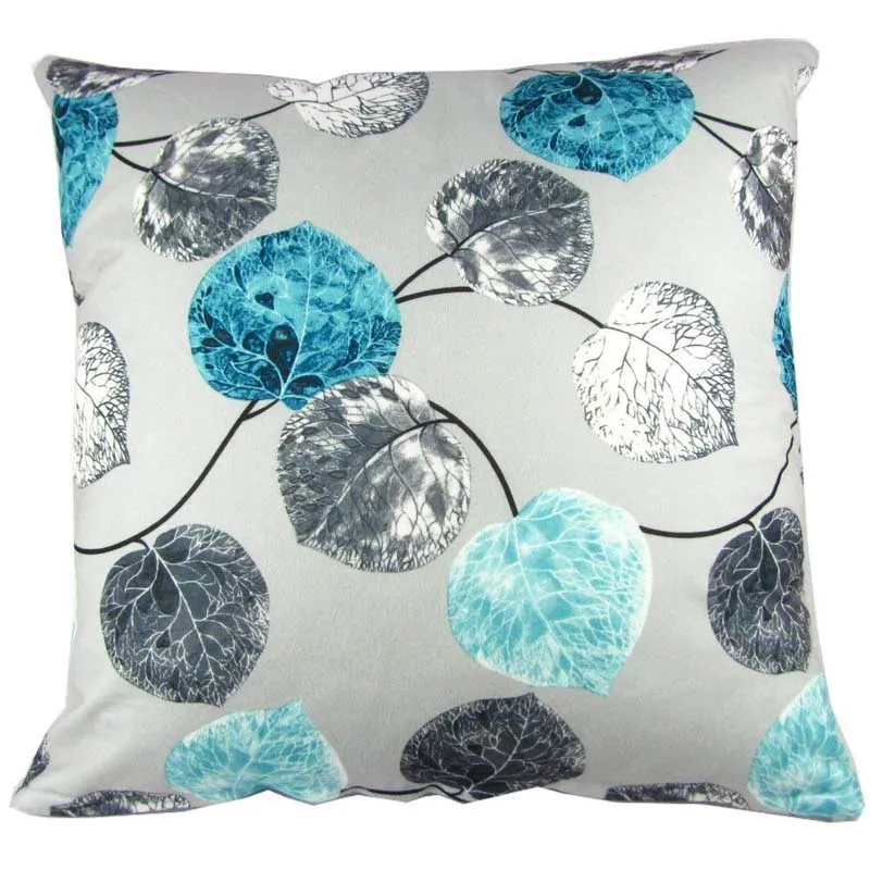 Cushion Case Pillow Cover Square 20x20 Inch Cotton Polyester Blue Grey Leaves Home Decoration Gifts