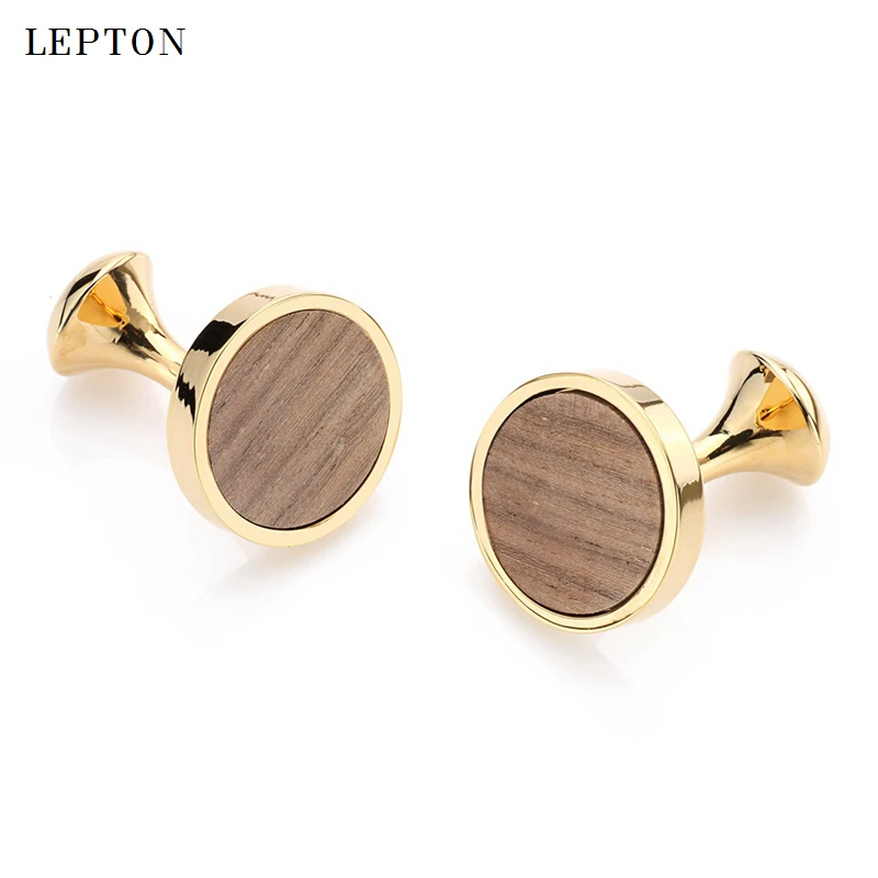 Hot New Round Wood Cufflinks hedgehog sandalwood Cuff Links Wedding Lepton Best Men\'s Presents and Gifts for Men With Gift Box